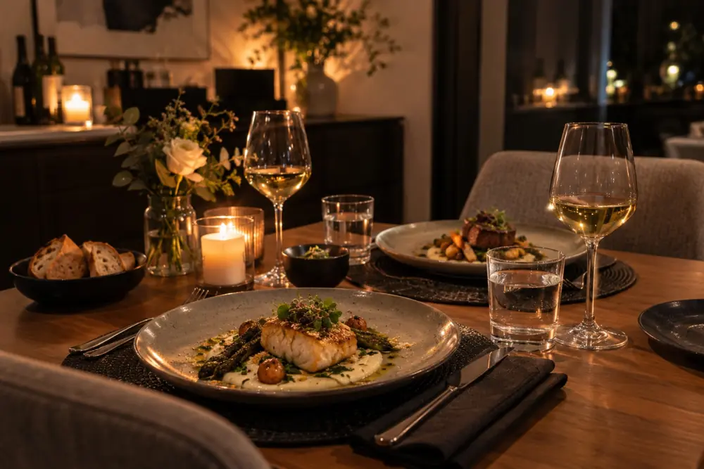 Romantisches Dinner für zwei bei Kerzenlicht