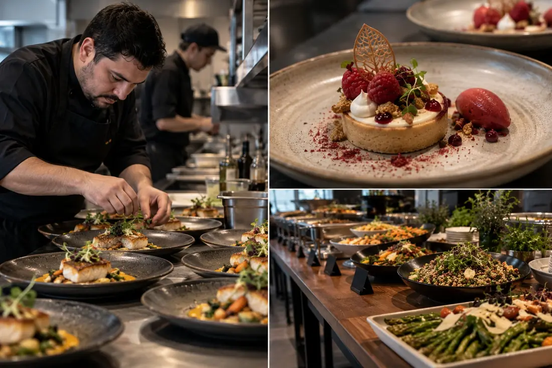 Gary beim Anrichten, Dessert und Buffet