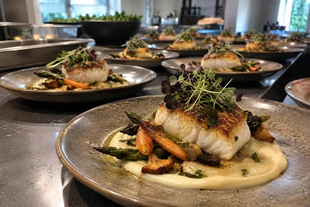 Angerichtete Fischgerichte